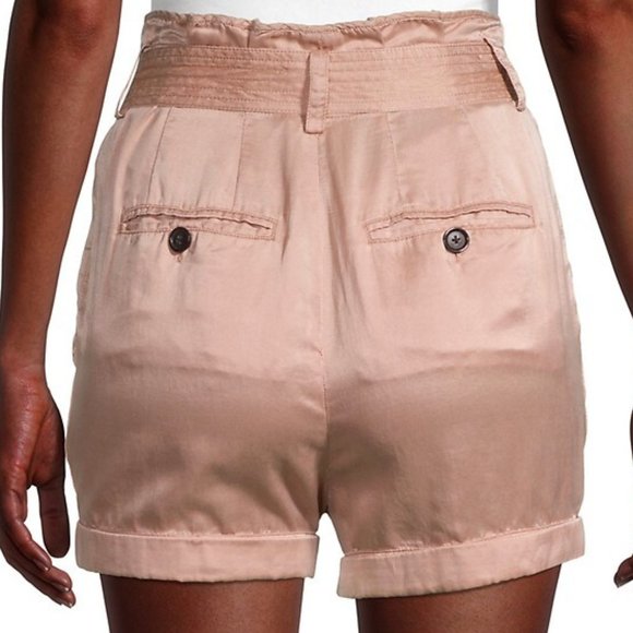 NEW A.L.C Women Merrick Rose Silk Blend Tie Bow Fold Over Cuffed Paper Bag Short - Picture 4 of 7
